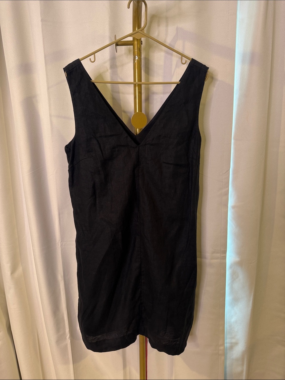 J Crew Maxine Linen Vneck Shift Dress Small Black Mini